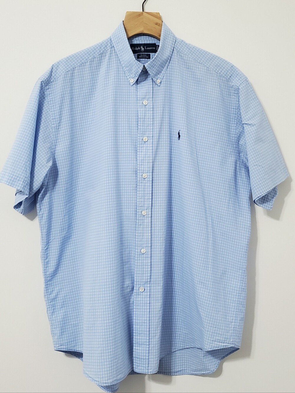 Ralph Lauren Blake Light Blue Windowpane Short Sleeve Button-Down Shirt Large